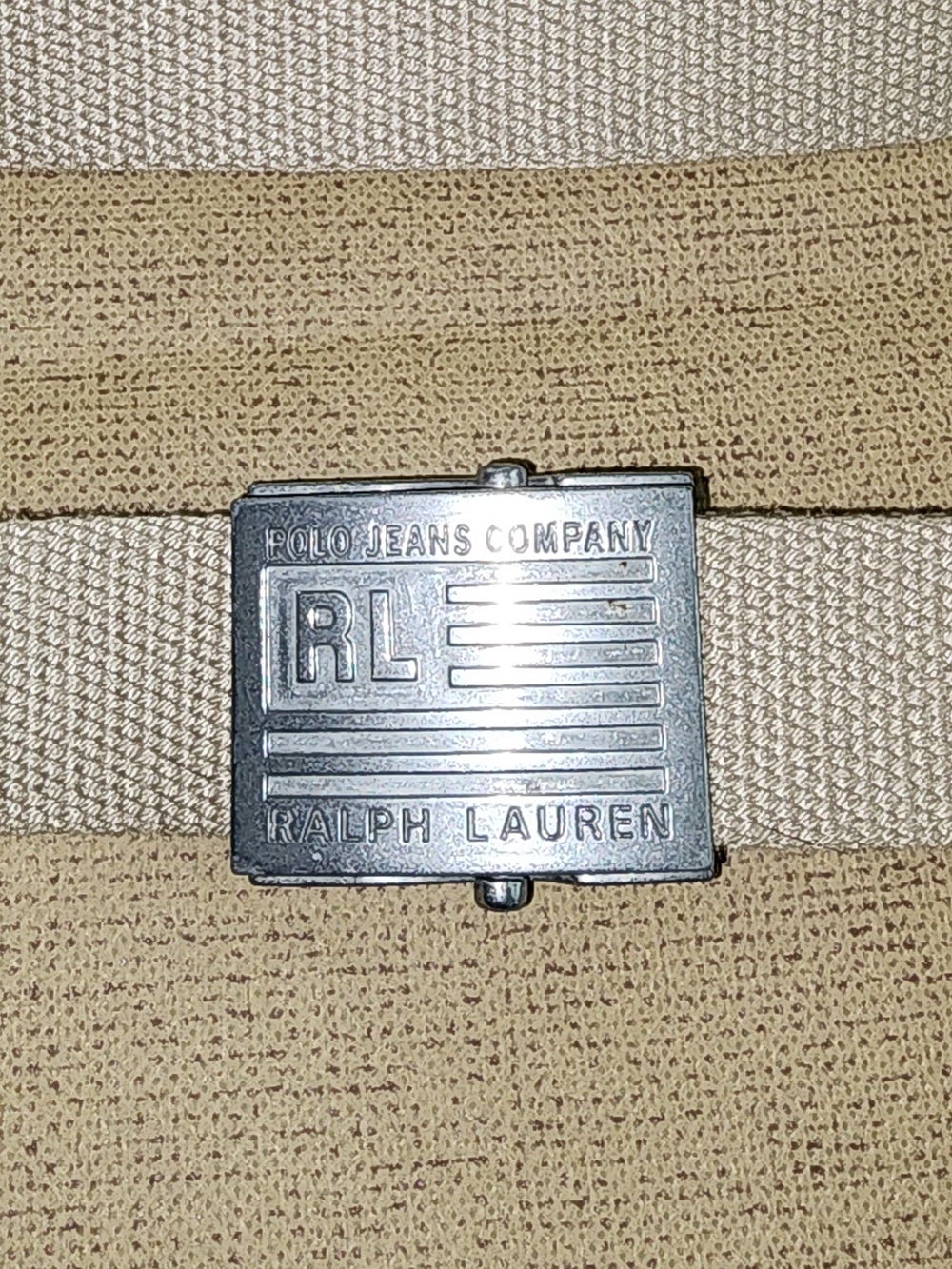 Ralph Lauren Vintage Beige Canvas Web Belt with Metal RL Flag Logo Buckle - Picture 4 of 10